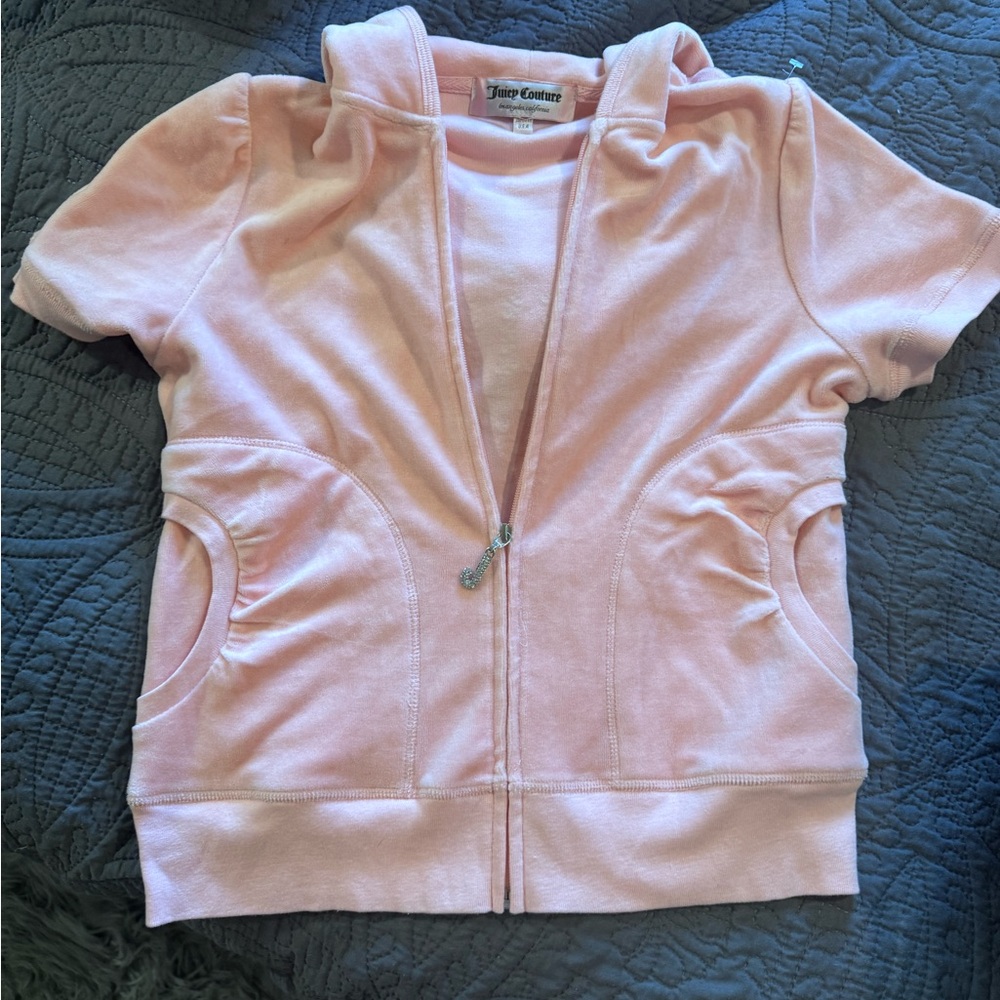 Juicy Couture Pink Short Sleeve Zip-Up Hoodie